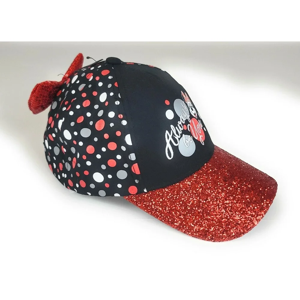NEW Disney Parks Minnie Mouse Always Be You Polka Dot & Glitter Cap Hat Youth WT